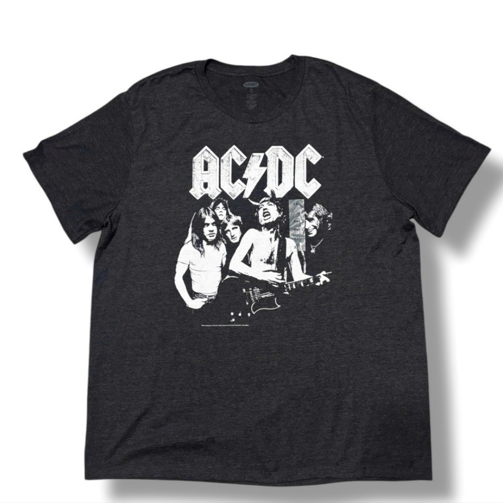 OLD NAVY Grey Crew Neck Short Sleeve Shirt Front Graphic AC/DC Band Photo